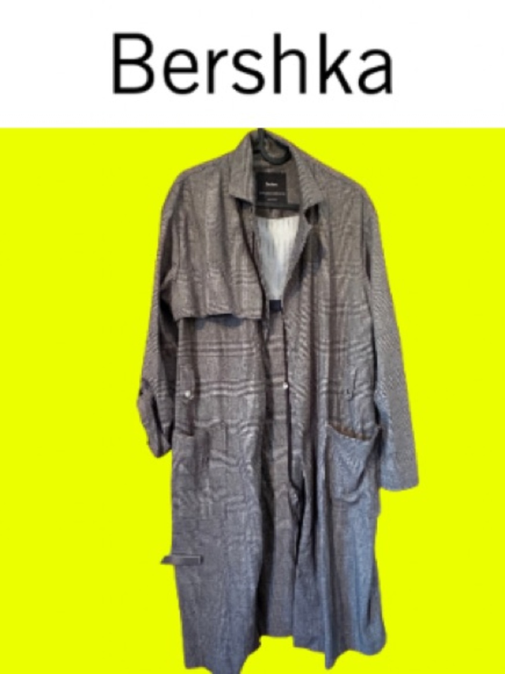 Bershka Women's Gray Plaid Trench Coat